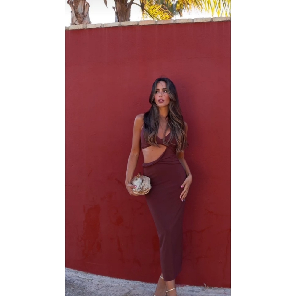 Zara Cut Out Dress Brown - Picture 11 of 14